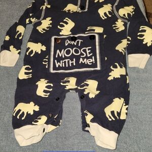 Navy and Cream Moose Print Kids One Piece